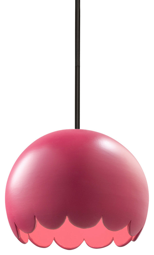 Radiance Scallop Pendant, Cerise, Matte Black, Rigid Stem, E26