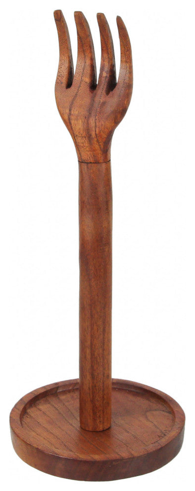 Hand Carved Wooden Countertop Paper Towel Holder Rustic Kitchen Fork Top Stand