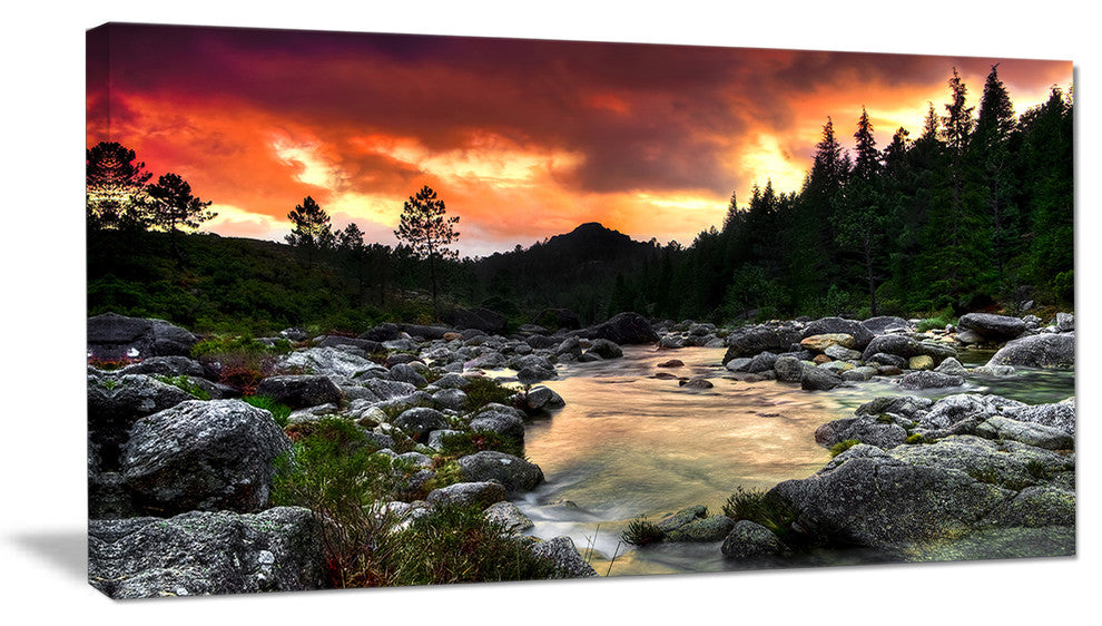 "Rocky Mountain River At Sunset" Wall Art Landscape, 40"x20"