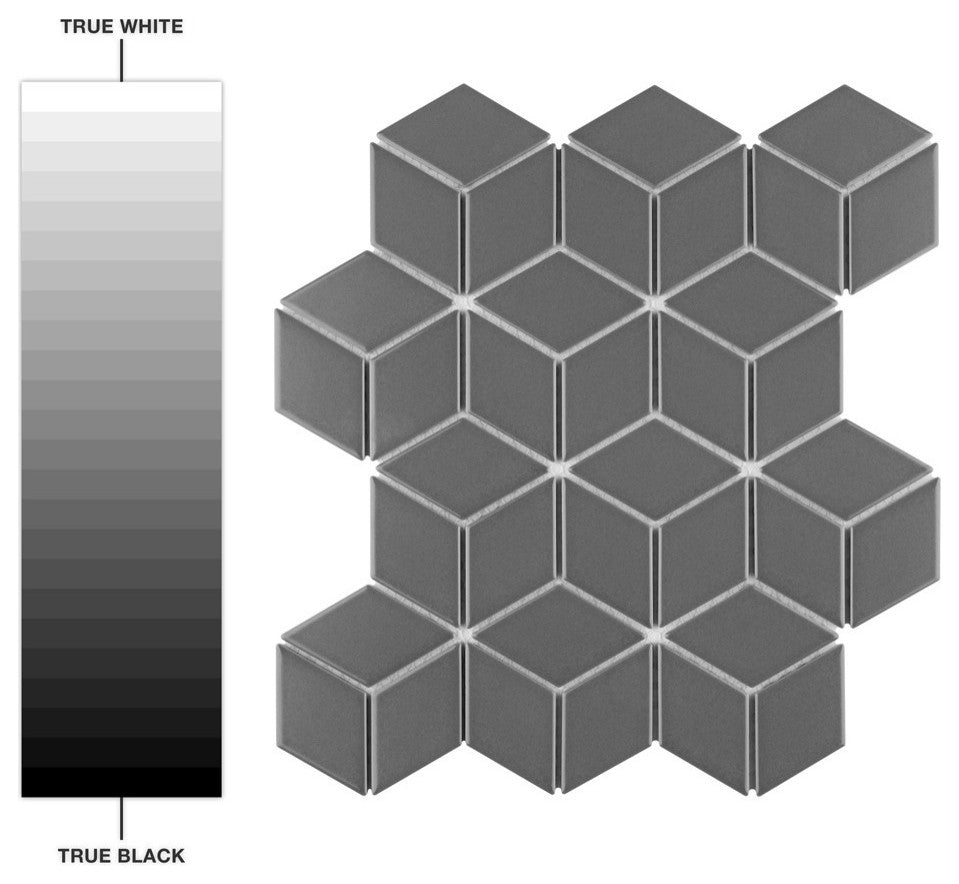 Metro Rhombus Mosaic Floor and Wall Tile, Matte Grey