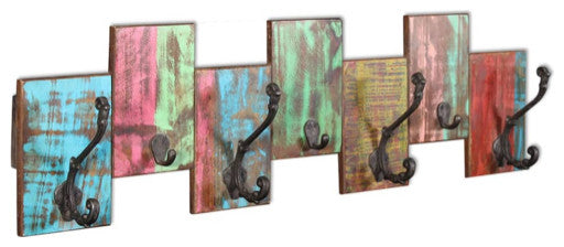 vidaXL Coat Rack Multicolored Solid reclaimed wood Standard Hooks