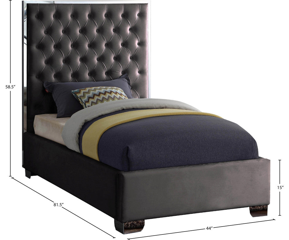 Lexi Velvet Bed, Gray, Twin