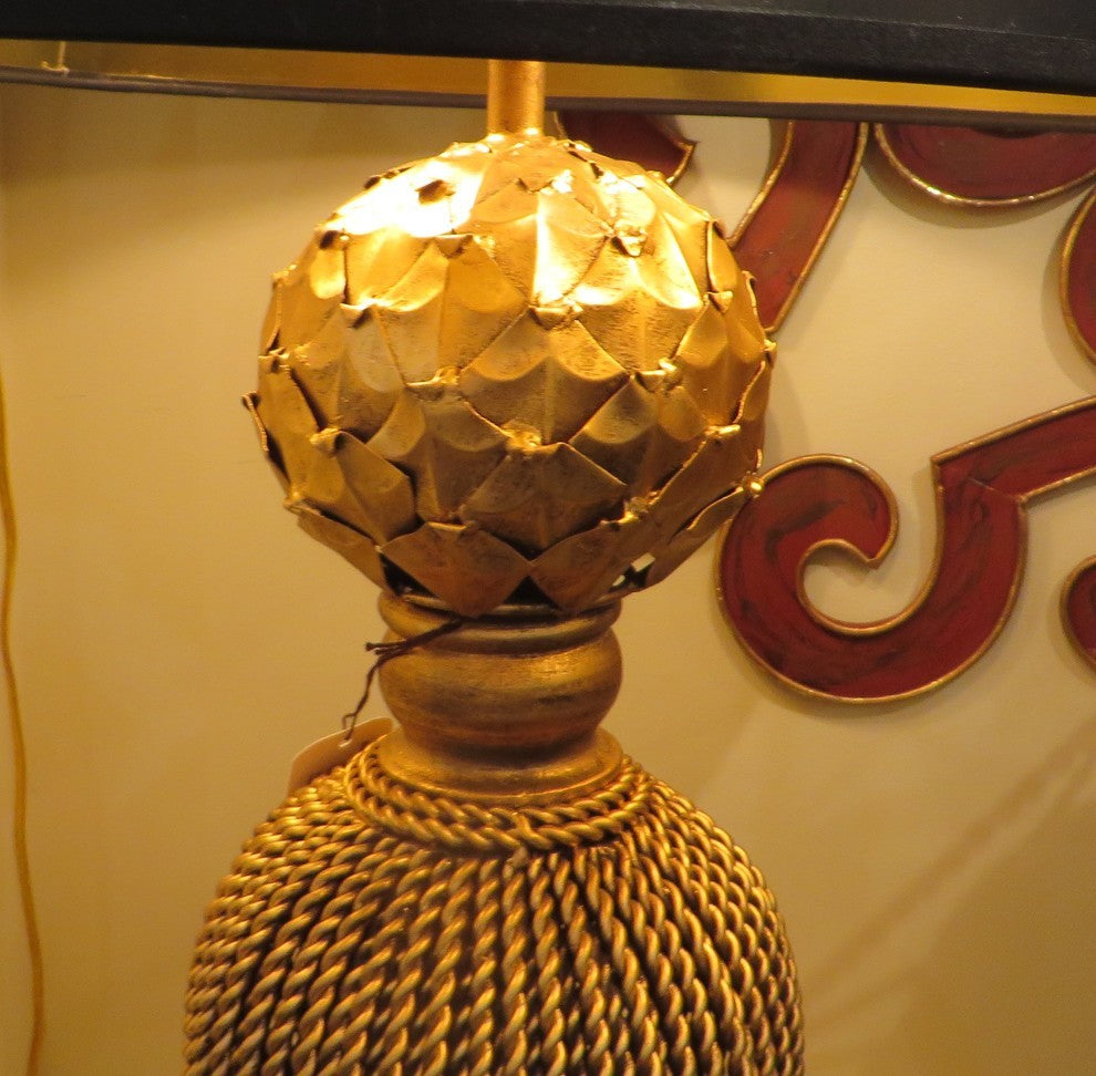 36" Gold Iron Tassel Table Lamp, Cottage Contemporary Romantic Ornate Black