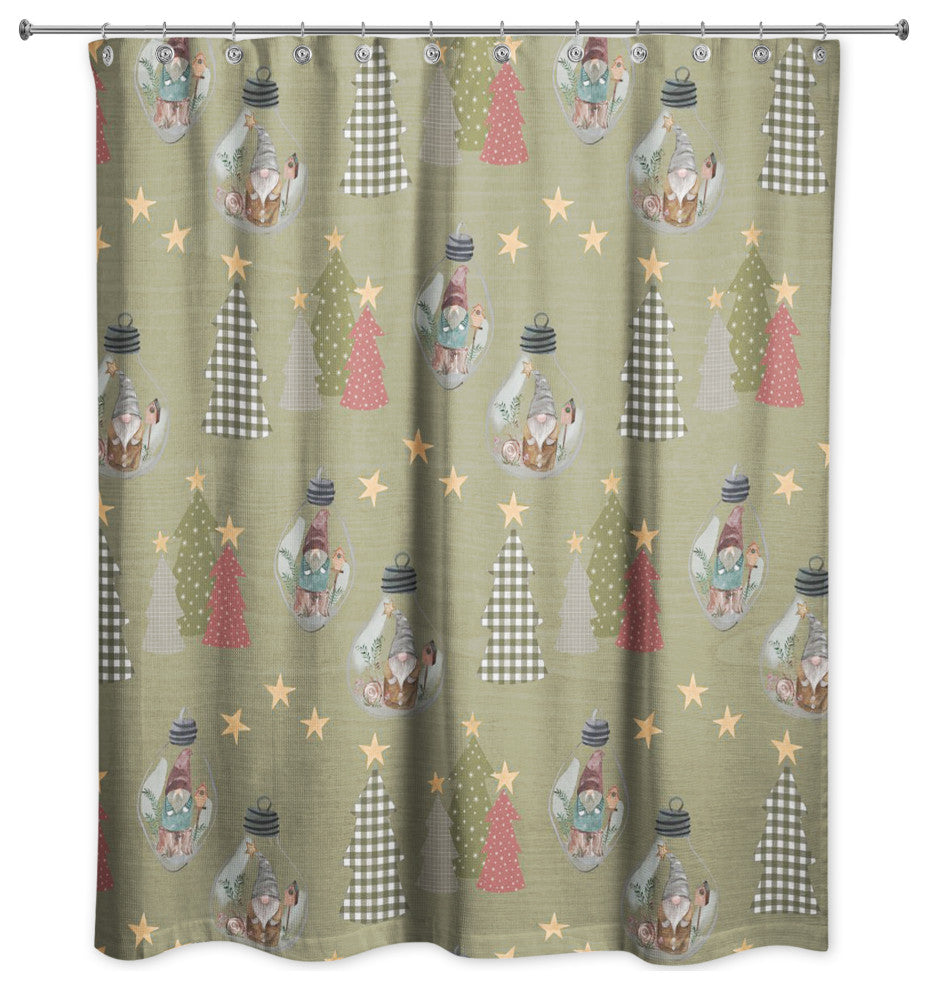 Green Tree and Globe Pattern 71x74 Shower Curtain