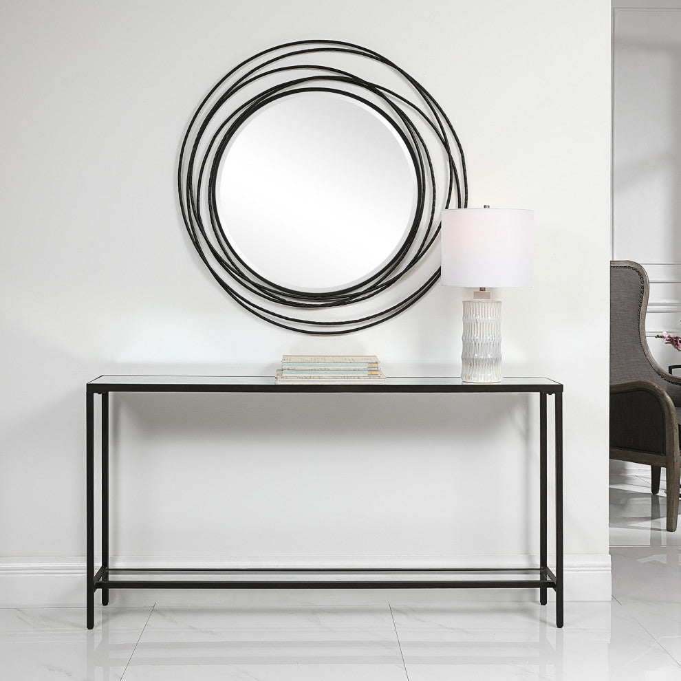 Uttermost 24997 Hayley 10"W Mirror Top Steel Console Table - Rustic Black