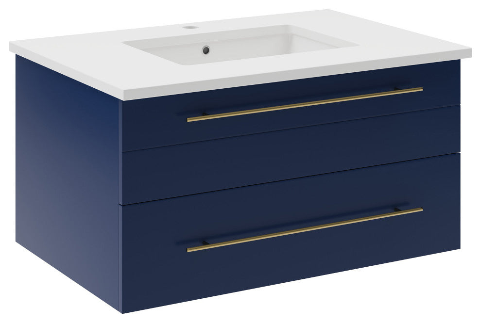 Fresca Lucera 30" Modern Royal Blue Wall Hung Cabinet, Top and Undermount Sink