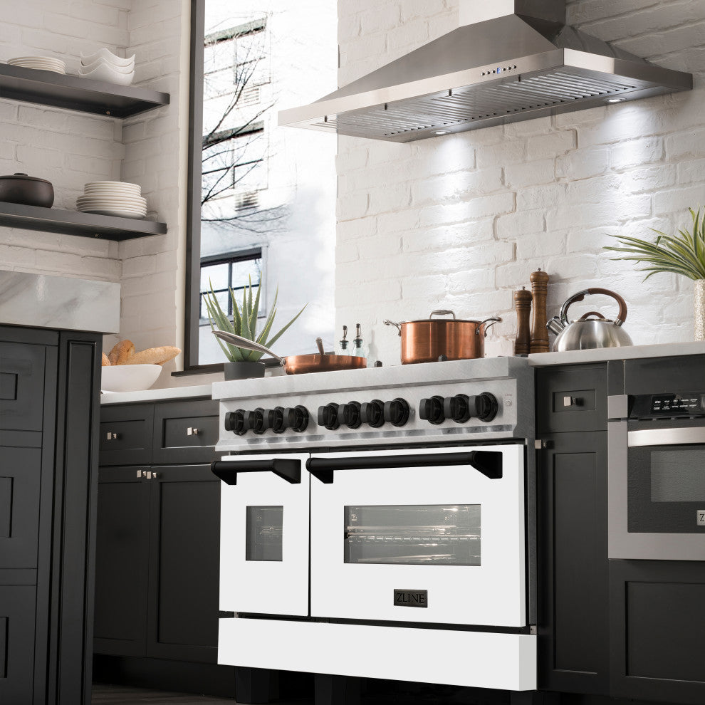 ZLINE 48" Dual Fuel Range, DuraSnow With White Matte Door RASZ-WM-48-MB
