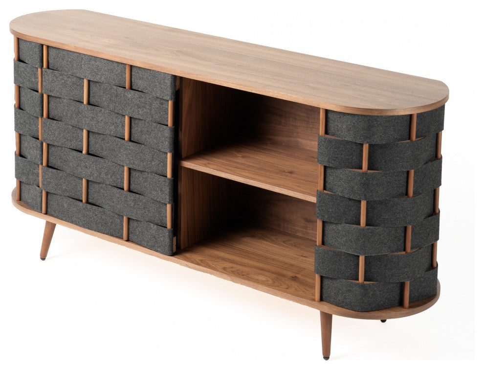 Modrest Sheridan Mid-Century Grey Fabric, Walnut Buffet
