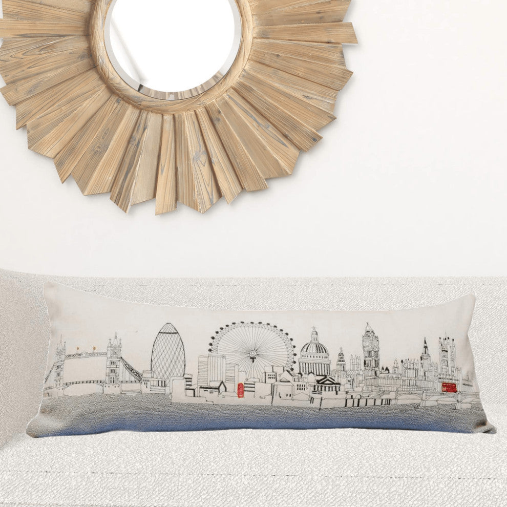 35" White London Daylight Skyline Lumbar Decorative Pillow
