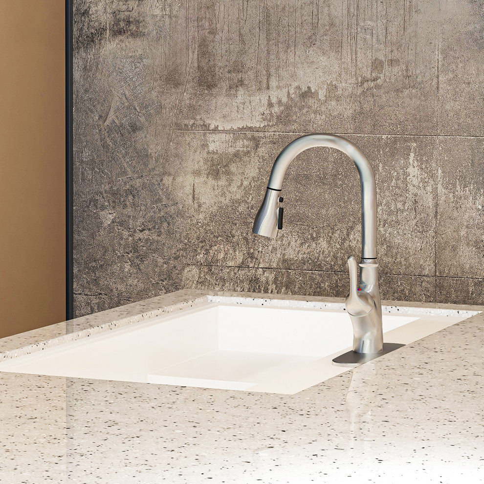 Single Handle Deck Mounted High Arc Pull Down Touchless Kitchen Faucet, Brushed