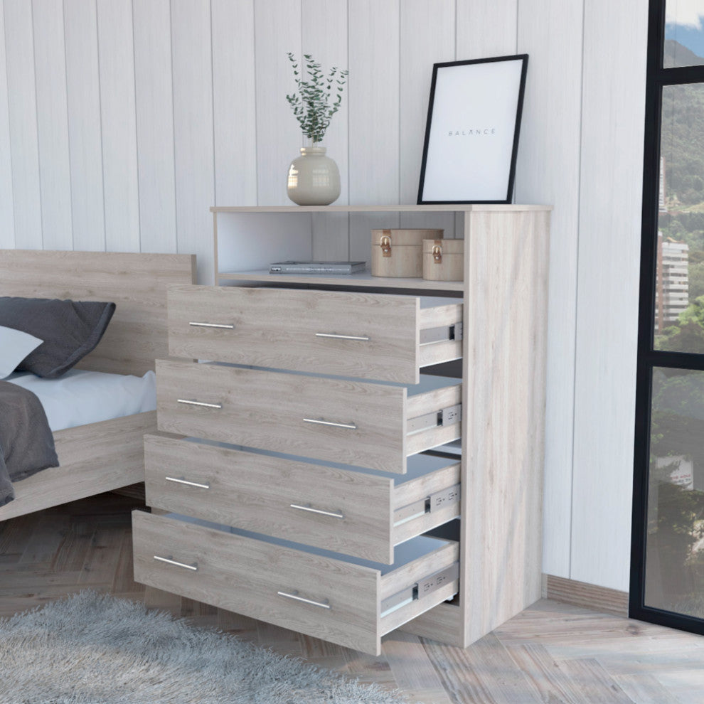 Serbian Four Drawer Dresser, Light Gray / White