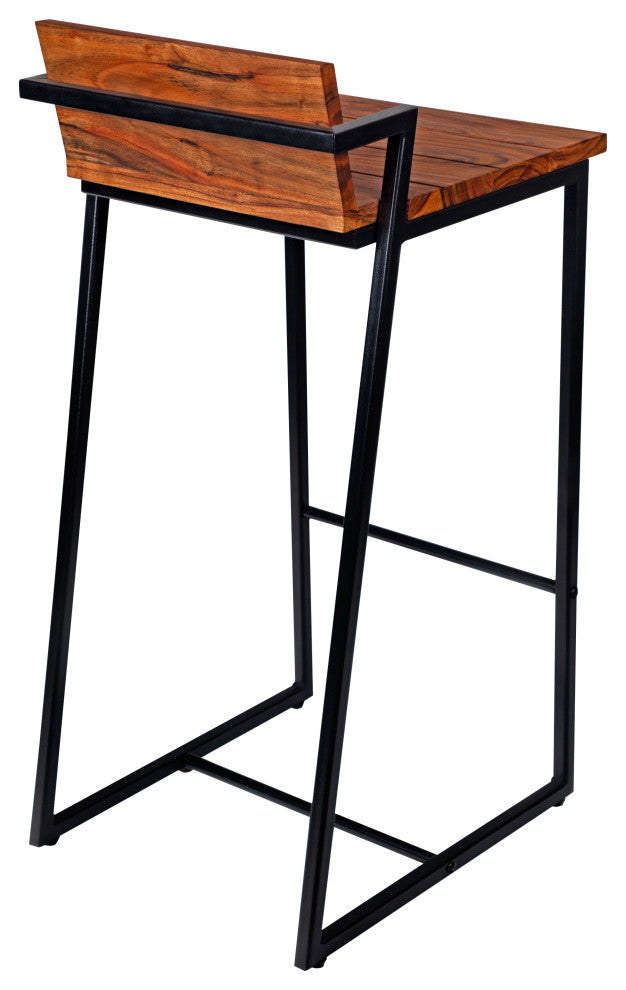Benzara UPT-272013 30" Industrial Style Acacia Wood Barstool Brown/Black