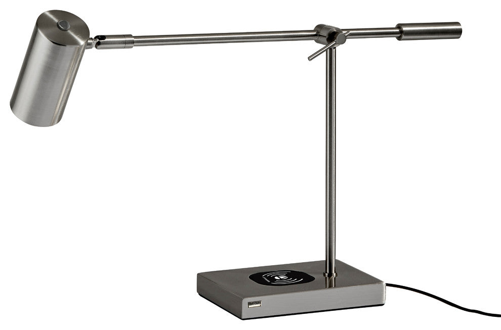 Collette Wireless Charging LED Desk Lamp, Brushed Silver
