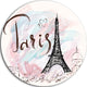 Illustration With Eiffel Tower, Abstract Cityscape Round Wall Art, 38"