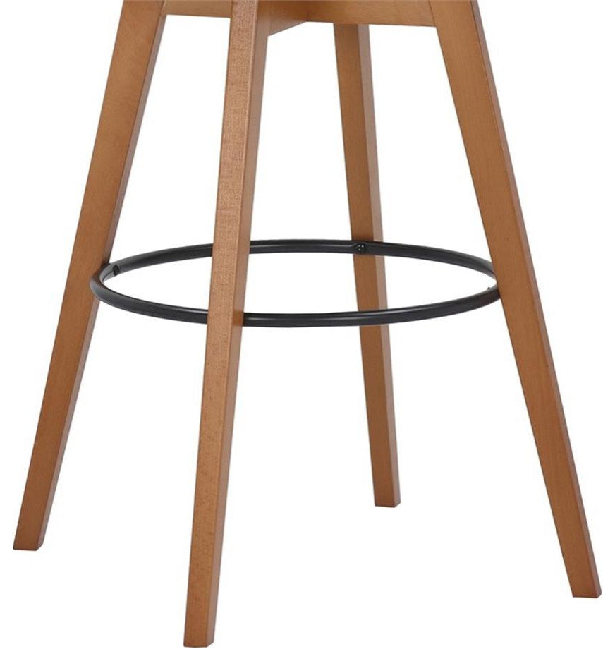 Armen Living Baylor 30" Modern Faux Leather Swivel Bar Stool in Cream/Walnut