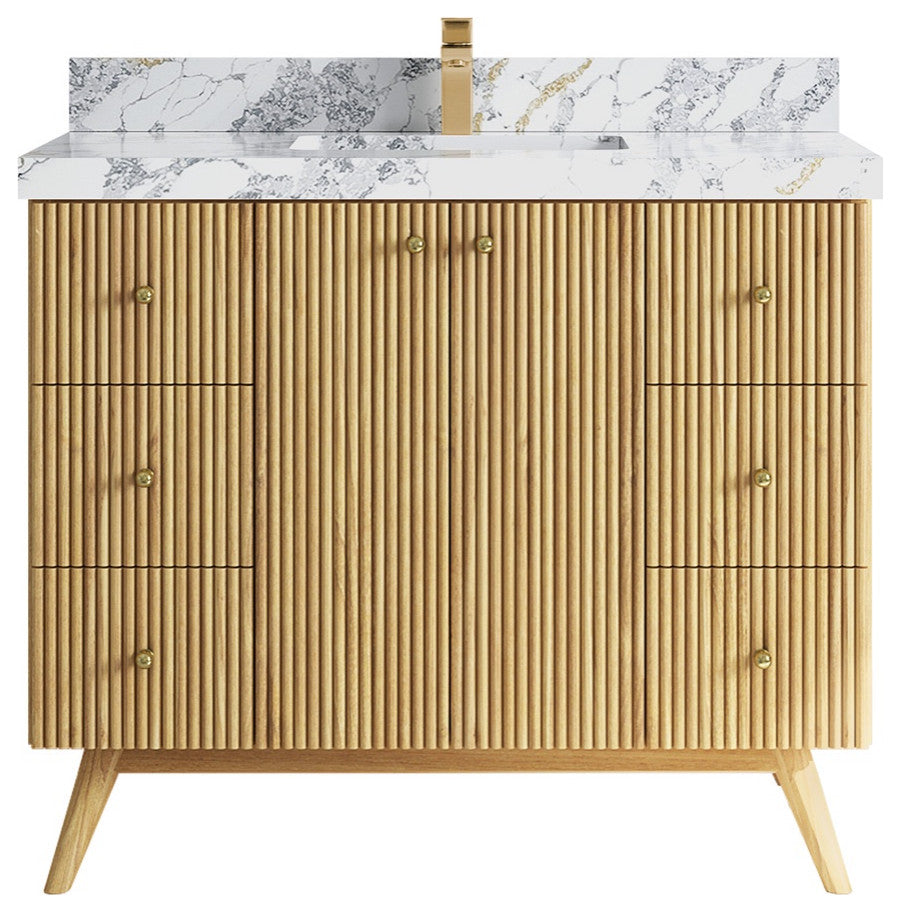 Pasadena 42" Single Sink Bath Vanity, Light Natural Teak 2" Calacatta Poanazzo