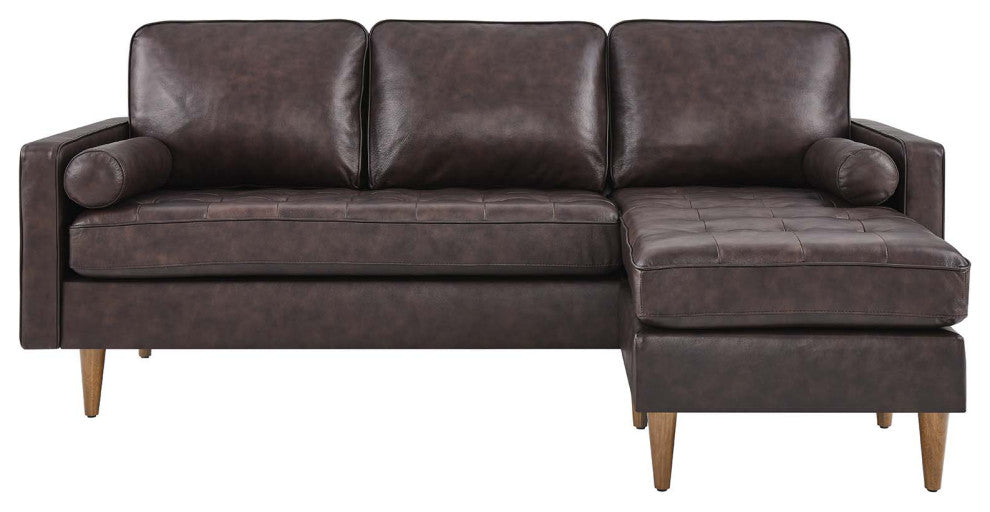 Valour 78" Leather Apartment Sectional Sofa, Brown