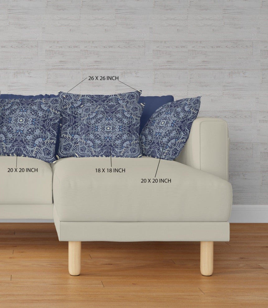 16" Indigo Boho Ornate Suede Throw Pillow