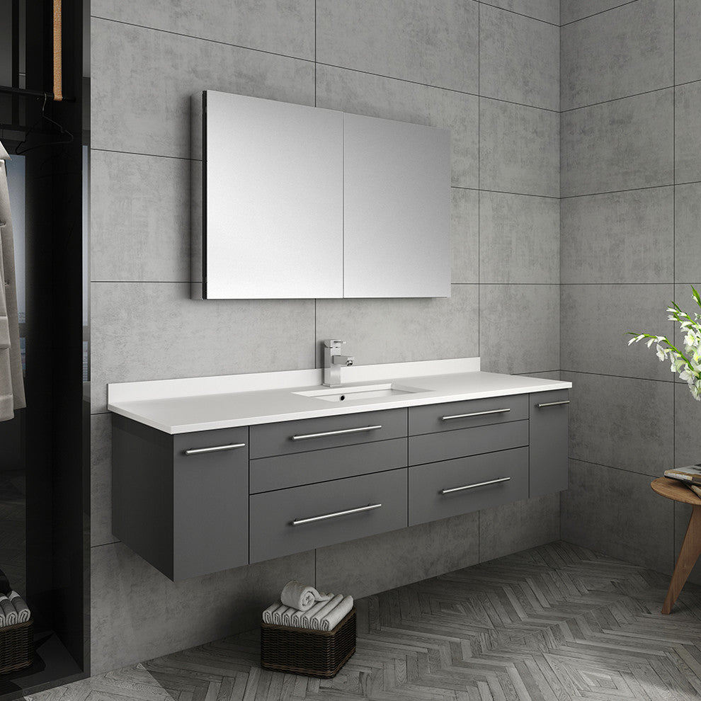 Fresca Lucera 60" Wall Hung Single Sink Bathroom Vanity With Medicine Cabinet
