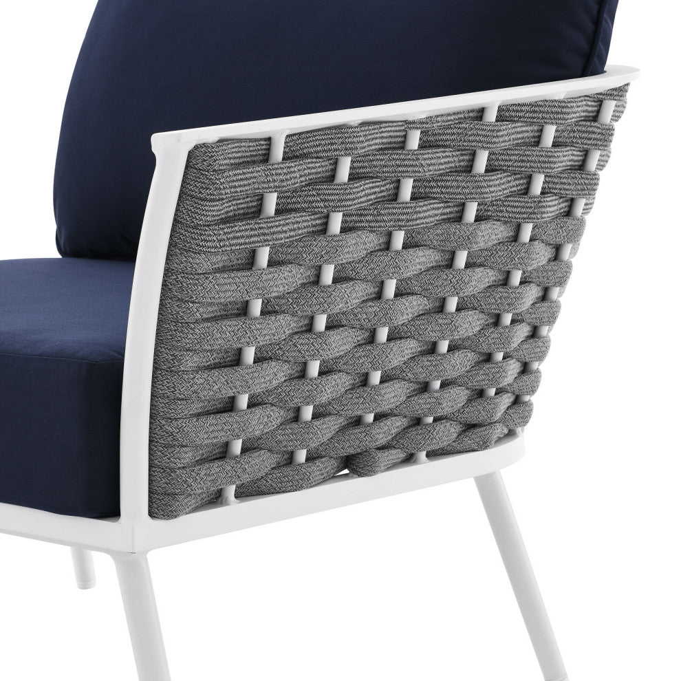 Lounge Sectional Sofa Chair Set, Navy White, Aluminum, Modern, Outdoor Patio