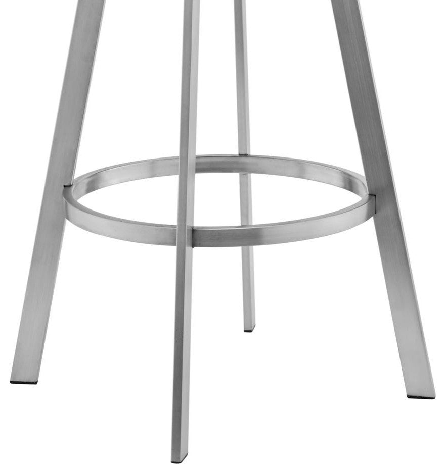 Sandringham 30 Gray Faux Leather and Brushed Stainless Steel Swivel Bar Stool