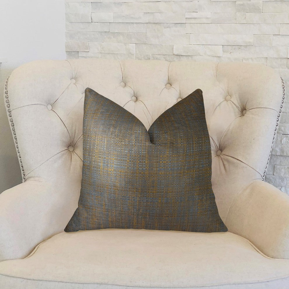 Vibrant Tazanite Blue and Brown Handmade Luxury Pillow, 18"x18"