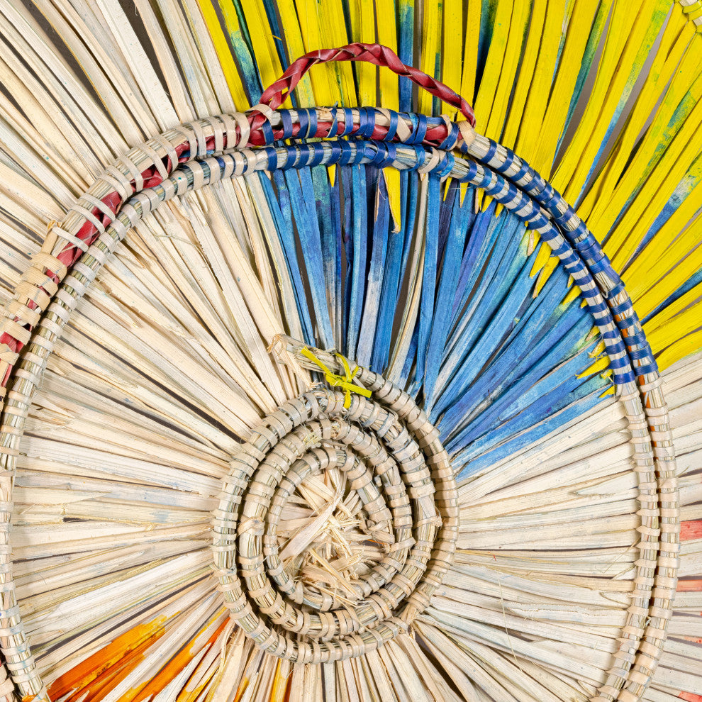 3D Sun Plate Palm Wall Sculpture, Artisan Crafted, Malawi, Multicolor, 27"