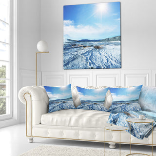 Hot Spring With Bright Sky and Sun Landscape Printed Throw Pillow, 18"x18"