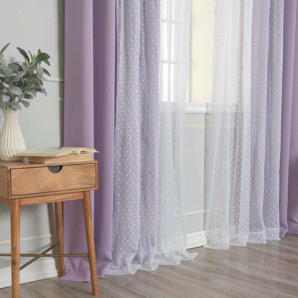 Sheer Pretty Dot and Blackout Curtains, Lavender, 52"x84"