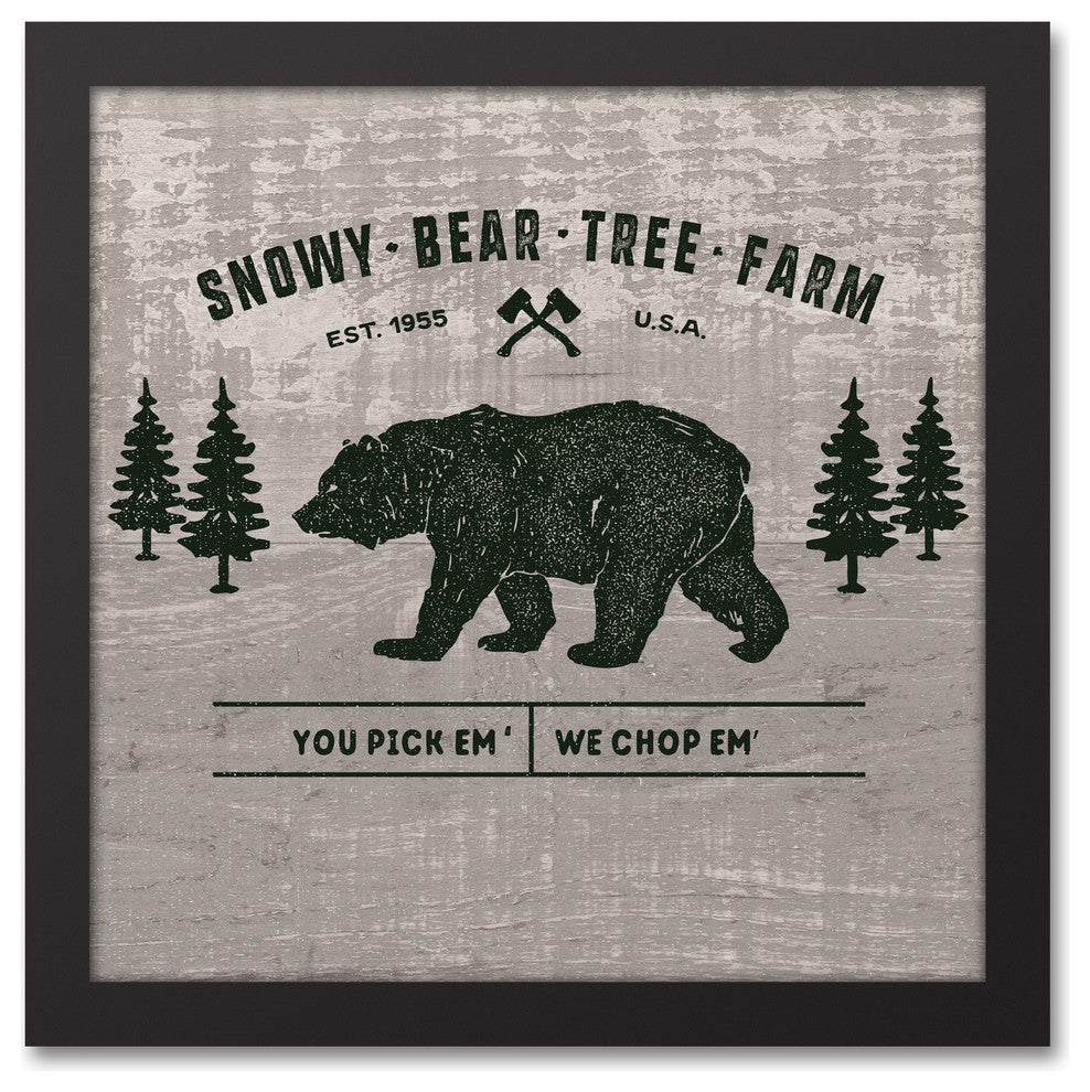 Snowy Bear Tree Farm 12x12 Black Framed Canvas