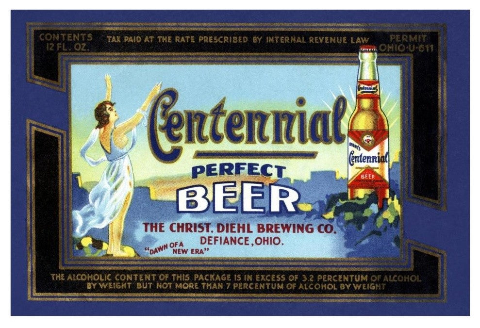 "Centennial Perfect Beer Label" Paper Print by Vintage Booze Labels, 38"x26"