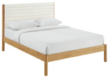Olea Channel Tufted Boucle Solid Wood King Platform Bed, Feather Oak
