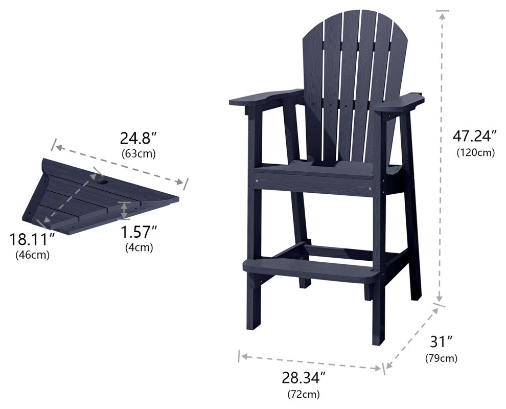 2 Pieces Outdoor Adirondack Chairs with Connecting Tray and Umbrella Hole, Navy
