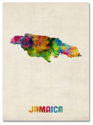 'Jamaica Watercolor Map' Canvas Art by Michael Tompsett