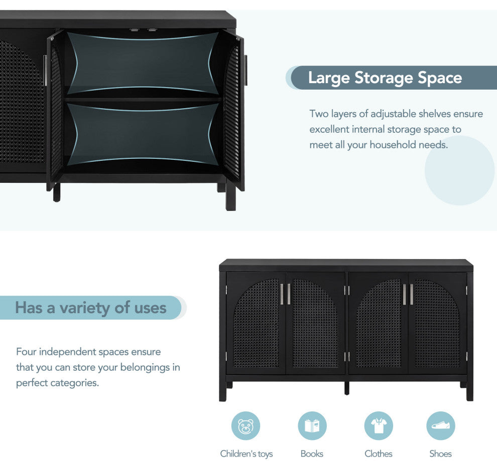 TATEUS 60" Kitchen Sideboard Storage Buffet Cabinet, Black