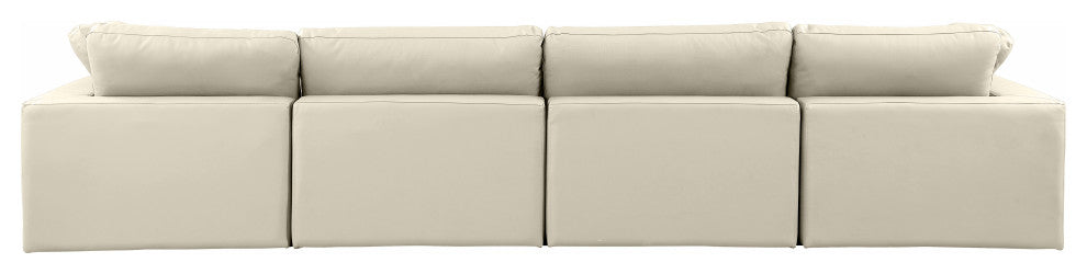 Comfy Upholstered Modular Sofa, Cream, 4-Piece: 2 Armless Chair, 2 Corner Chair, Vegan Leather