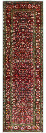 Fine Vintage Distressed Bennet Charcoal/Burgundy Runner, 3'2 x 9'6