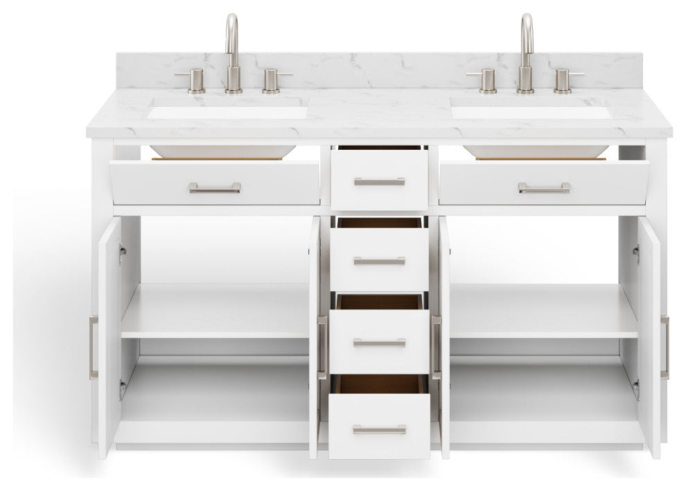 The Wyatt Bathroom Vanity, White, 60", Double Sink, Freestanding