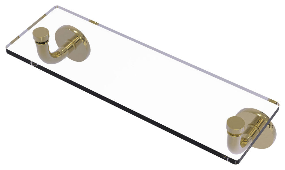Remi 16" Glass Vanity Shelf with Beveled Edges, Unlacquered Brass
