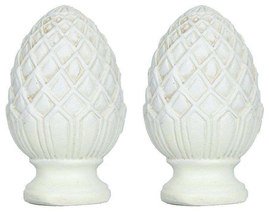 Urbanest Pineapple Lamp Finial, 2", Distressed White, Set of 2