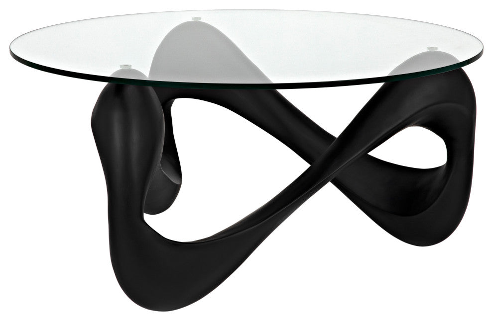 Orion Coffee Table, Black Resin Cement With Glass