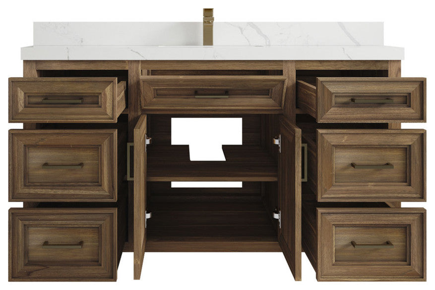 Santa Monica 60 Single Sink Bathroom Vanity in Graywashed Teak 2" Calacatta Laza