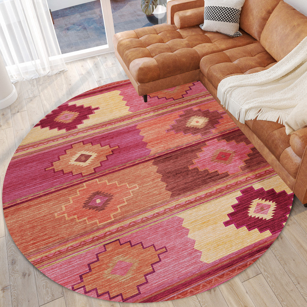 Indoor/Outdoor Phoenix PH1 Rose Machine Washable 8' x 8' Round Rug