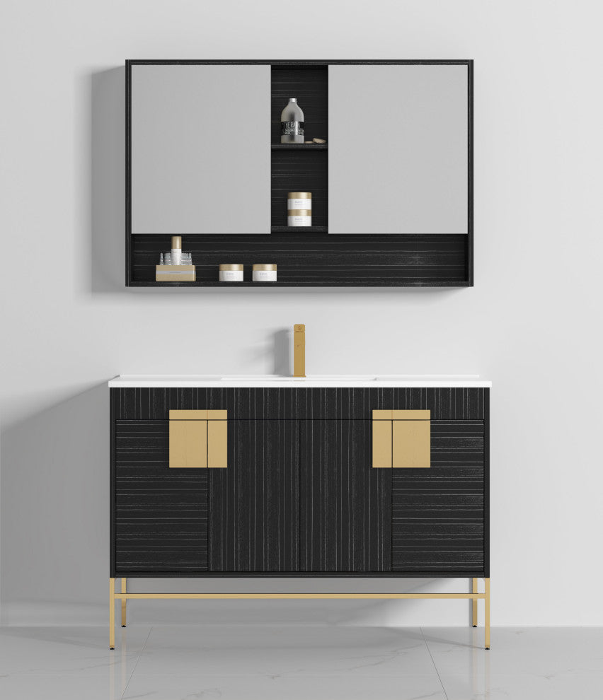 47" Kuro Minimalistic Single Sink Vanity, Dawn Gray, With Medicine Cabinet