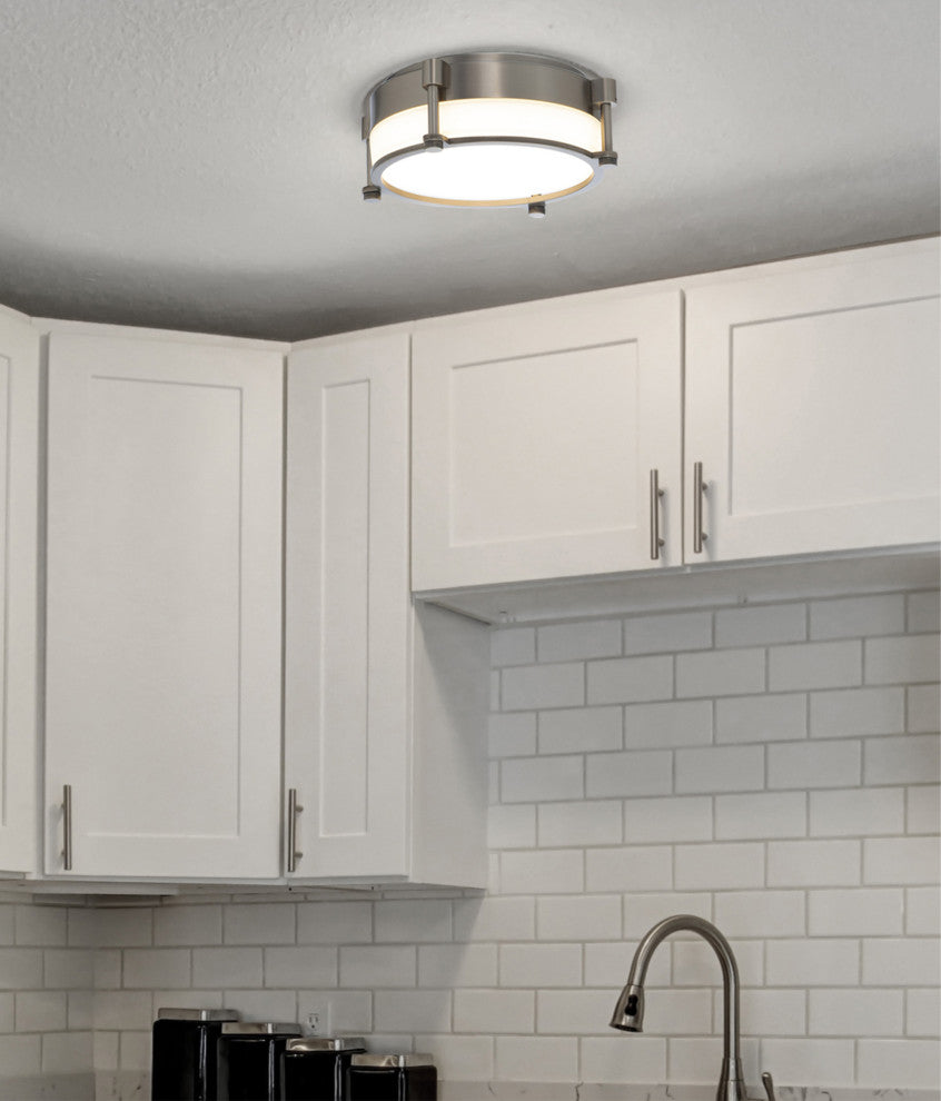 Wright LED Flush Mount 3000K, Aged Brass, 10"