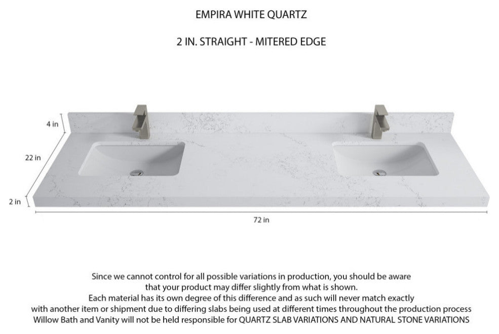 Parker 72 Double Sink Bath Vanity in White 2" Empira Quartz