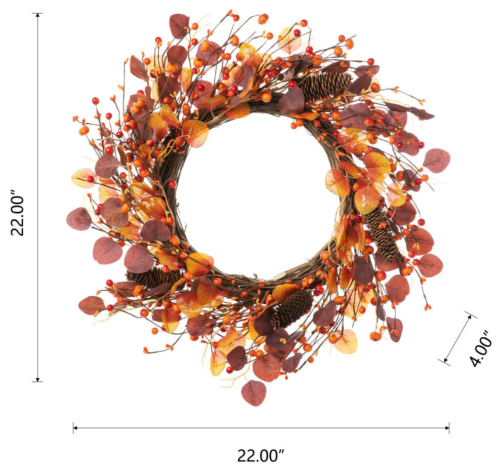 22"D Fall Eucalyptus Berry Wreath