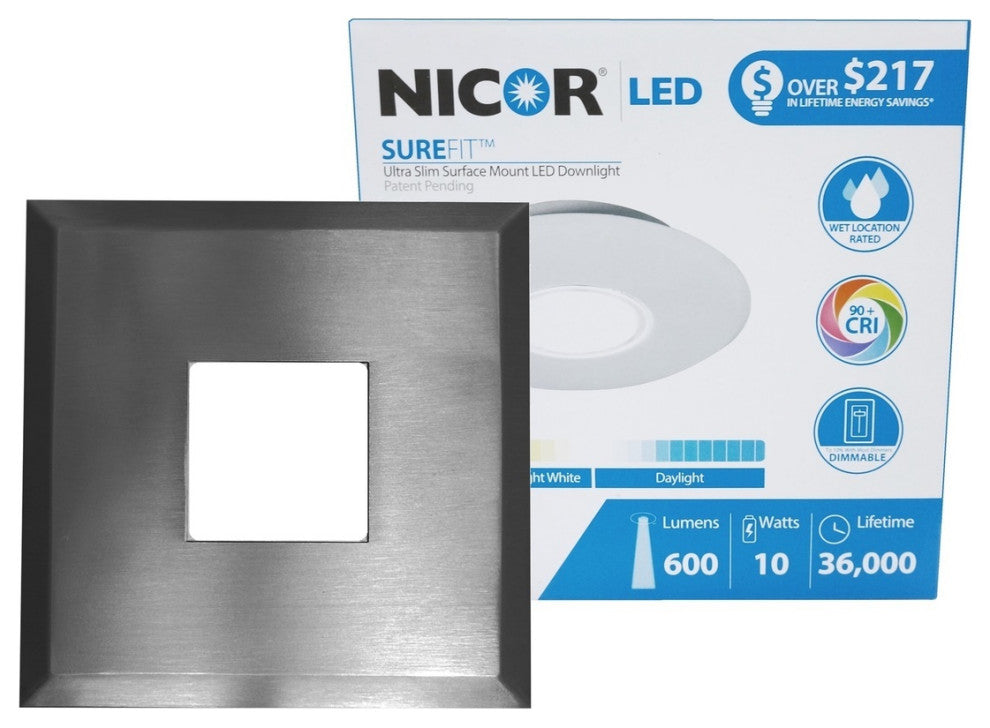 NICOR DLF-10-120-5K-SQ-NK SureFit 5.15" Surface Mount LED Downlight, 5000K