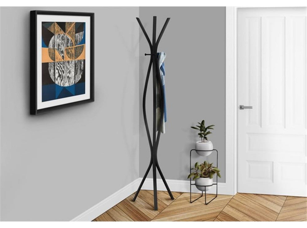 Coat Rack Hall Tree 3 Hooks Entryway 72"H Bedroom Metal Black