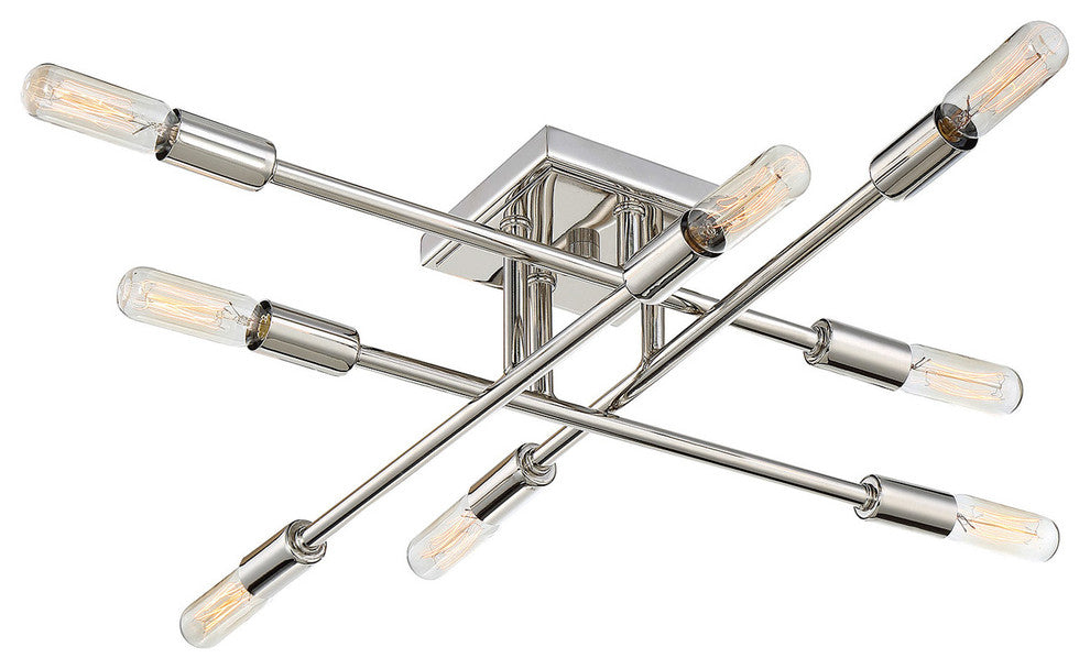 8-Light Semi-Flush Mount, Polished Nickel